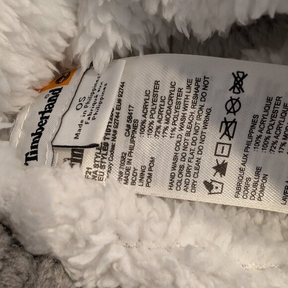 Timberland Grey Cable Knit Beanie with Faux Fur Pom Pom - Picture 4 of 4